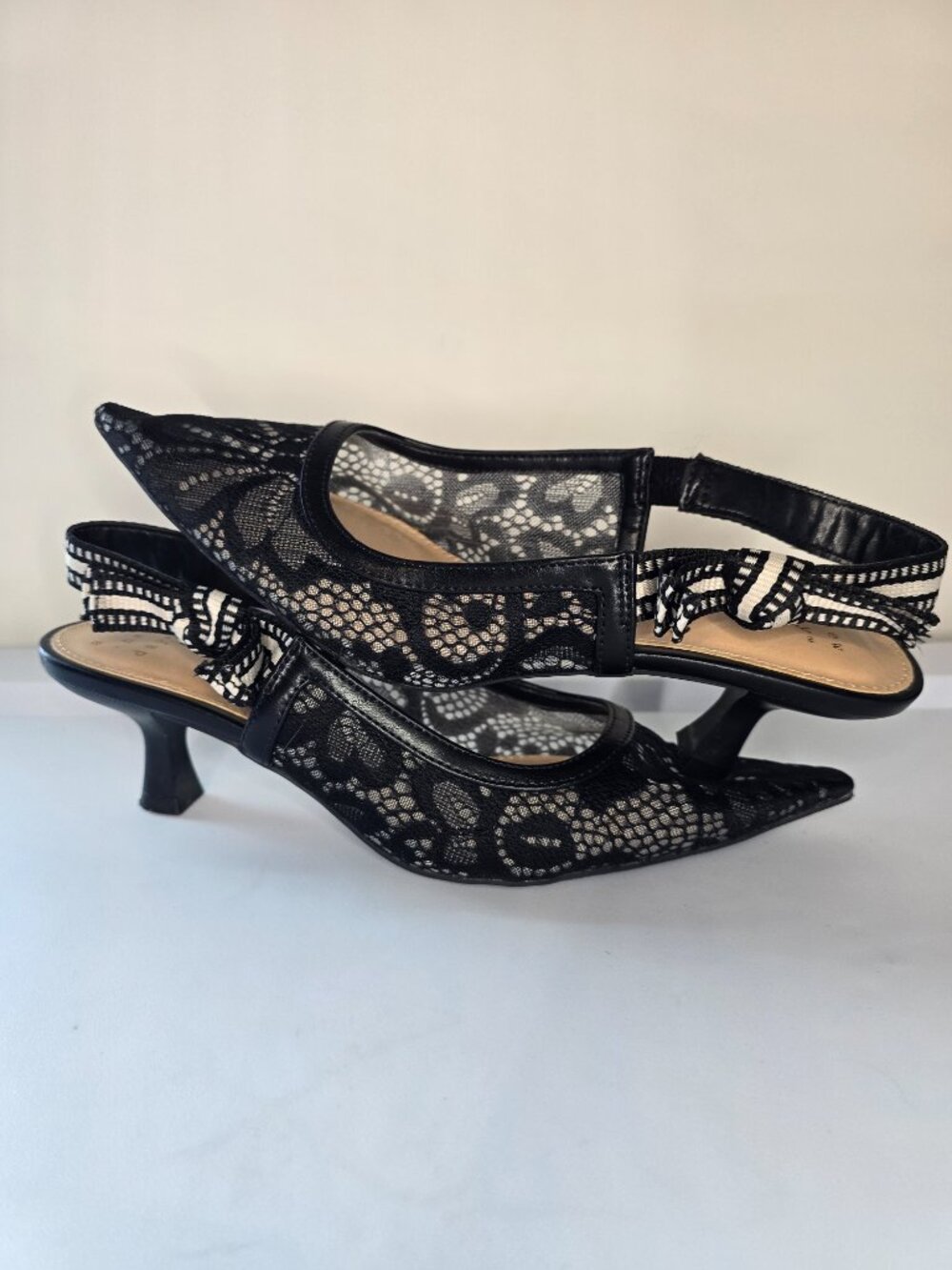 Target - A New Day Milan Slingback Kitten Pumps - Two Pairs - Tan & Black Lace - Picture 10 of 13